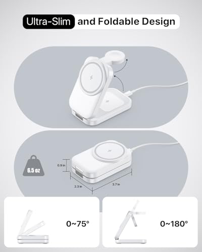 3 in 1 Wireless Charging Station for Apple,Foldable Magnetic Wireless Charger,15W Fast for MagSafe Charger Stand for iPhone 17/16/15/14/13,for Apple Watch,for AirPods