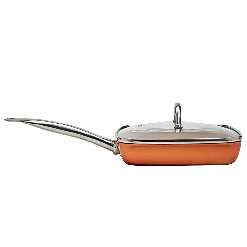 Copper Chef 9.5 Inch Square Frying Pan With Lid -Skillet with Ceramic Non Stick Coating. Perfect CookwareForSaute And Grill (Certified Refurbished)