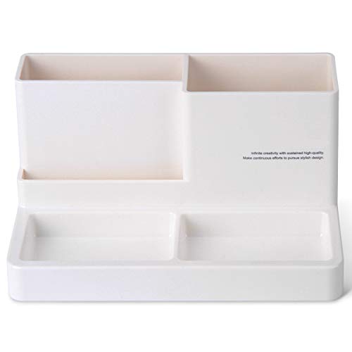 Citmage Desk Pen Holder Plastic Office Stationery 5 Compartments Desktop Organizer Storage Box for Gel Pens, Glues,Pencils, Markers, Erasers, Staplers (7.2" x5") (White) - Thumbnail 3