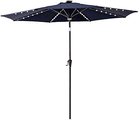 Amazon Com Flame Shade 10 Ft Outdoor Patio Umbrella With Solar Led Lights And Tilt Navy Blue Garden Outdoor