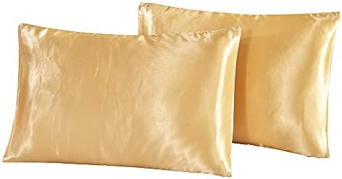 DreamX Luxury Silk Satin Pillowcase for Hair and Skin 2 Pack- Queen Size(20x30)- Gold