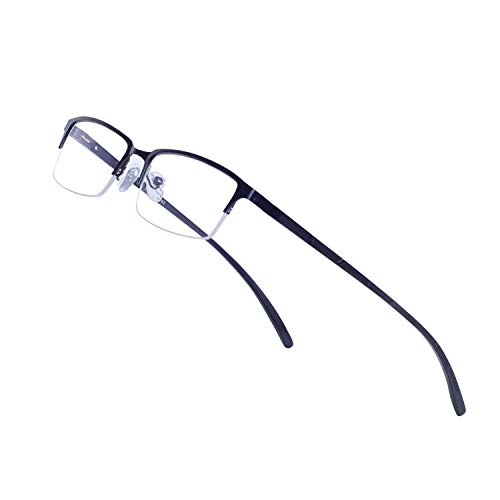 Blue Light Blocking Glasses for Men Vintage Half-Rim Rectangular Metal Eyewear Frame with Clear Transparent Lens UV400 with Case