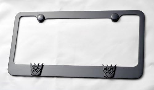 Transformer Decepticon 3D Black Emblem on Black Steel License Plate Frame