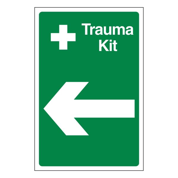 Bleedsave Trauma Kit Arrow Left 300 x 400mm - 1mm Rigid Plastic Safety Sign