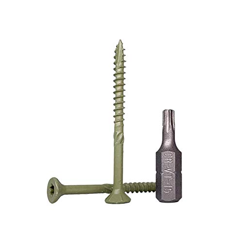 (100 Stück) grün Korrosionsschutz-Finish 3,5 x 45 mm Holz-Terrassenschrauben Holzschrauben Torx Kopf Typ 17 Senkkopf…