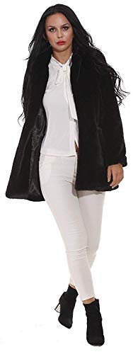 Women Faux Fur Coat Jackets Outerwear Long Sleeve with Pockets Winter Soft Thick Black