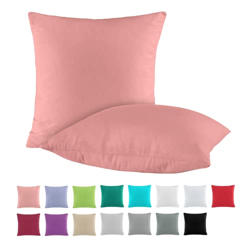 Double Pack Cotton Renforcé Cushion Cover Pillowcases 80 x 80 cm Available in Many Modern Colours, Cotton, antique pink, 80 x 80 cm