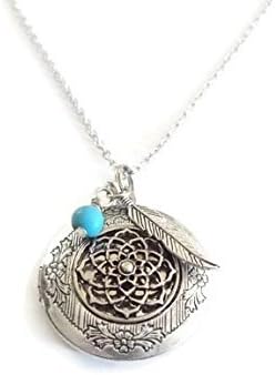Aromatherapy Yoga Essential Oils Diffuser Necklace with Turqouise Bead and Leaf, Locket / Pendant / Charm with Chain for Personal Health, Stress Reduction, Serenity, and Well Being - By Kenza by Kenza