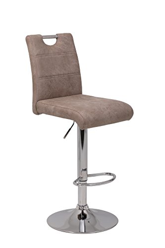 2er Set Barhocker Miranda, Bezug Vintage Beige, Metallfuß Chrom, Trompetenfuß, drehbar 360°