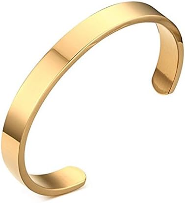 Sophie Land Stainless Steel Plain Polished Finish Cuff Bangle Bracelets for Men Women, 8mm (Golden 64MM)