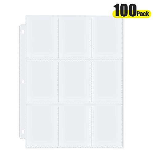 AHGXG 100 Sheets Clear Trading Card Sleeve Pages, 900 Pockets Business Card Storage Pokemon Card Collector for 3 Ring Binder