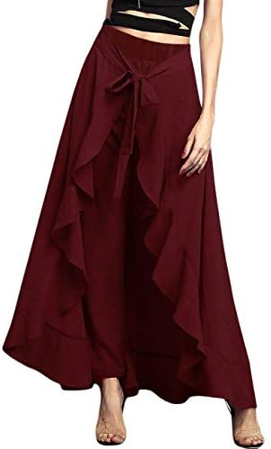Lrady Women's Ruffle Plain Wide Leg 