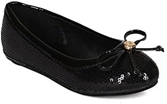 Fab Kicks CK48 Sequinned Round Toe Bow Tie Embellished Ballerina Flat (Toddler/Little Girl/Big Girl) - Black (Size: Toddler 10)