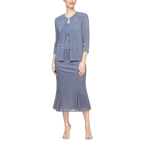 Alex Evenings Women's 2 Piece Tea Length Jacket Dress with Sequin Beaded Trim,…
