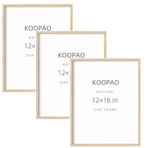 KOOPAO 3 Set of 12"x16" Oak Wood Picture Frames Natural Wood Color 12x16 inch Poster Frame for Wall Art Decor, 12x16 in Poster Photo Wooden Frames,Hang Horizontal and Vertical 30.7x40.8cm Art Picture