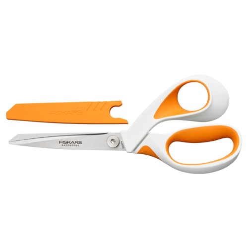 Fiskars Razor Edge Stoffschere, Länge: 20,7 cm, Rostfreie Stahl-Klinge/Kunststoff-Griffe, Weiß/Orange, 1070078