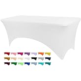 BDDC Table Covers for 6 Foot Tables, White Washable and Wrinkle Resistant Stretch Tablecloths Rectangle 6ft for Events, Wedding, Banquets, Parties