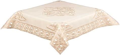 34 INCH SQUARE CELTIC EMBROIDERED DESIGN WITH CUT WORK IN GREEN, CREAM OR COFFEE (CELTIC KNOT) (34 INCH SQUARE TABLECLOTH (CREAM 19160))