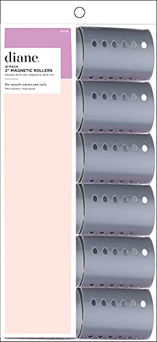 Diane 2-Inch Magnetic Hair Rollers, Secure Hold for Curls and Volume, Ideal for Styling with Pins, Picks, or Clips, Easy to Clean and Maintain, Grey, 12 Count