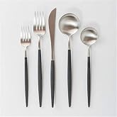 Cutipol GOA black silver 5 pcs set | GOA BRUSHED STEEL &amp; BLACK flatware dinner/table knife spoon fork dessert fork spoon
