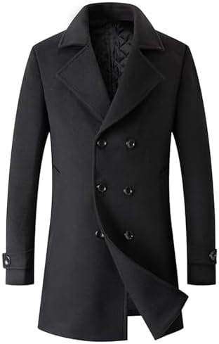 Men's Woollen Long Trench Hoodie Winter Wool Blend Jacket Overcoat