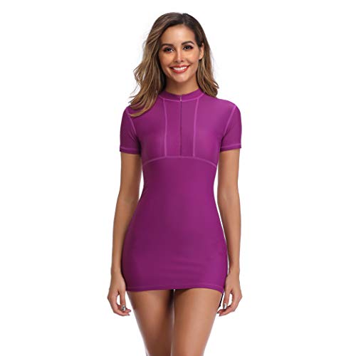 SailBee Women's UV Sun Protection Short Sleeve Rash Guard Wetsuit Swimsuit Top (902 Purple, S)