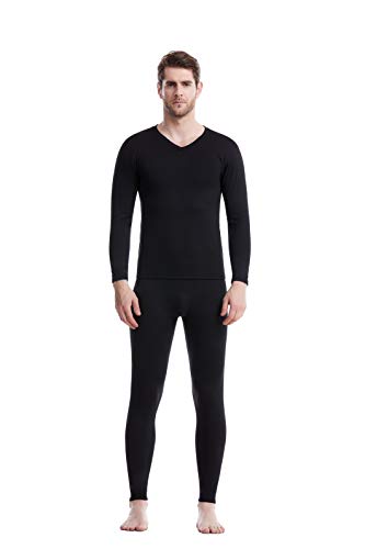 Thermal Underwear for Men Fleece Lined Thermals Men\'s Base Layer Long John Set Gifts Black L