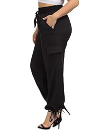 Pantalones de dama con cordón de ajuste relajado, cintura elástica, longitud completa con bolsillos