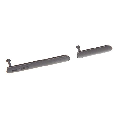 LUVSS New Anti Dust Plug Set Replacement Part for Sony Xperia Z3 [Single Sim Version] USB Charging Port Cover Cap + SIM Card Tray / Micro SD Card Slot Plug (Black)