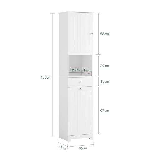 SoBuy Narrow Bathroom Storage Cabinet with Laundry Hamper, Slim Tall Freestanding Bathroom Cabinet with Drawer, Open Shelf & Adjustable Shelf, White BZR216-W