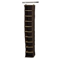 Household Essentials 66032 Hanging Shoe Storage Organizer for Closets with 10 Pocket, Coffee Linen, Brown