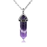 African Amethyst Gemstone Hexagonal Pointed Reiki Chakra Pendant Necklace 18