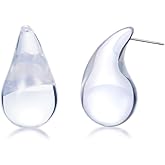 Chic Transparent Teardrop Earrings for Women Chunky Waterdrop Dupes Hoops Earrings Stud Statement Jewelry