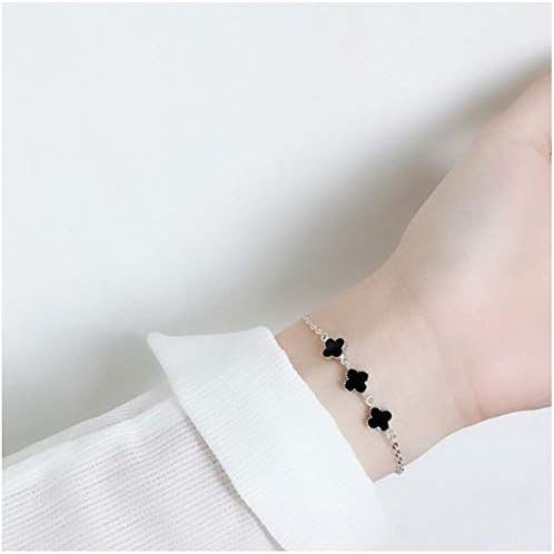 SONGBB Bracelet Korean Version of Japan and South Korea Wind Black Four-Leaf Clover Bracelet 925 Sterling Silver Temperament Female Models Simple Fashion Wild Jewelry