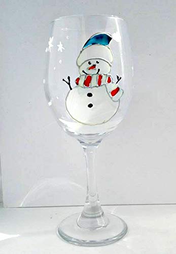 Hand Painted Winter Snowman Christmas Holiday Stemmed Wine Glasses (Set Of 2)
