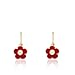 LMTS Frosted Flowers 14k Gold-Plated Red Enamel Flower Leverback Earring Accented With White Center/Brass