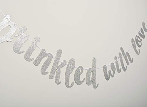 Sprinkled with Love Glitter Silver Banner, Baby Sprinkle Banner, Baby Shower, Gender Reveal Party, Glitter Party Decor (Silver)