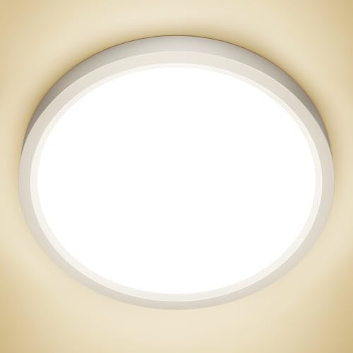 NIBSHOOM Plafoniera LED Soffitto, IP44 Lampadario Soffitto 18W, 4000K Lampada Luce Moderna per Camera da Letto, Bagno, Cucina, Soggiorno, Ufficio, Balcone, Bianco Naturale, Ø22cm