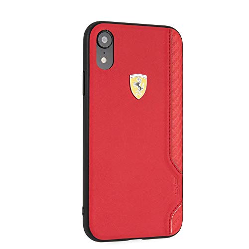 Ferrari iPhone XR Case - by CG Mobile - Red Cell Phone Rubber Finish with Carbon Fiber Edging | Easily Accessible Ports | Officially Licensed.