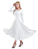 YiZYiF Women's Liturgical Praise Dance Dress With Long Sleeve Round Neck Skirt Costume White Large