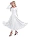 YiZYiF Women's Liturgical Praise Dance Dress with Long Sleeve Round Neck Skirt Costume White Large