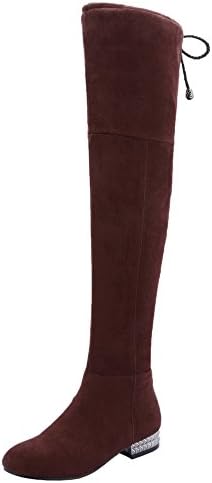 Women's Thigh High Boots Royou Yiuoer Flat Side Zipper Over The Knee Boots Coffee 11 US