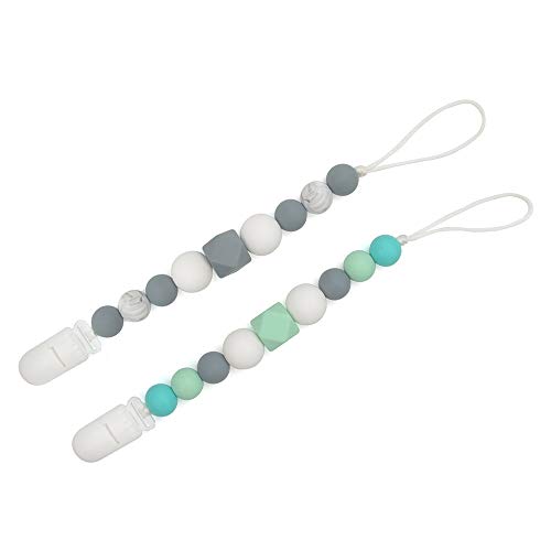 Lofca Silicone Pacifier Clip Toy BPA Free Silicone Use with Any Pacifier or Teether Baby Teething Short Chain Pacifier 2 Pack (Miny/Grey)