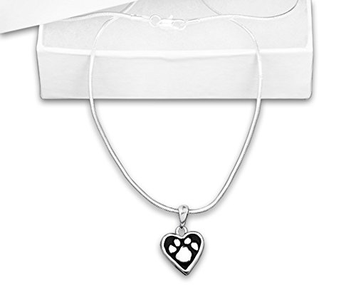 Paw Print Heart Necklaces In Gift Boxes (Wholesale Pack - 12 Necklaces)
