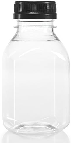 (12) 8 oz. Clear Food Grade Plastic Juice Bottles with Cap (12/Pack) (Black)