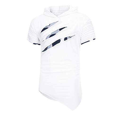 Letdown_Men tops Hooded Shirts for Men Short Sleeve Scratch Zipper Pattern Casual Slim Fit T-Shirts Mens Fashion Summer Shirt White - Thumbnail 4