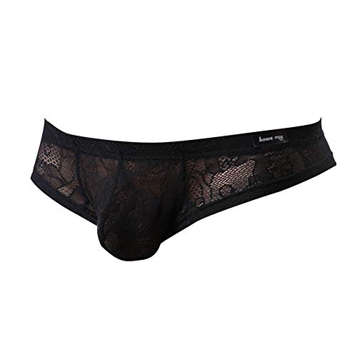 sandbank Men's Sexy Lace Panties Translucent Nylon Pouch Boxer Briefs Underwear (US S, Black)