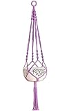Mkono Colorful Macrame Plant Hanger Indoor Outdoor Hanging Planter Basket Cotton Rope 4 Legs 40 Inch--Purple