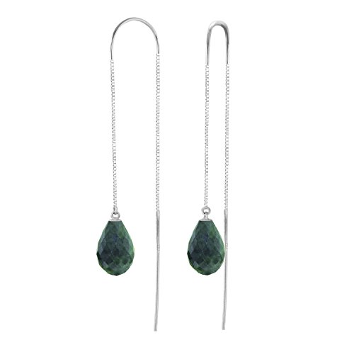 Galaxy Gold GG Genuine 14k Solid White Gold Threaded Dangle Earrings with 6.6 Carat (CTW) Natural Briolette Green Corundum