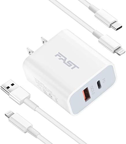 ARCCRA iPhone 12 Fast Charger, 20W Dual-Port Wall Charger Plug with 2X 6ft Lightning Cables, PD/QC3.0 Fast Power Adapter Compatible with iPhone 12/mini/11/Pro Max/XS/XR/X/8/Plus/SE2, and More